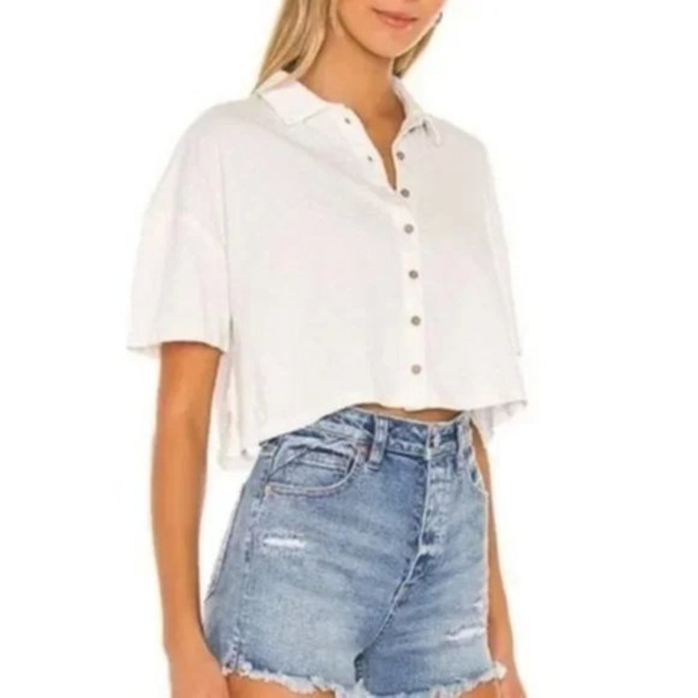 Free People Weekend Rush Henley Tee in White. L - Picture 2 of 8